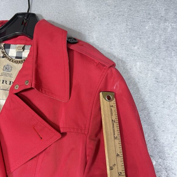 BURBERRY KENSINGTON Trench Coat Nova Check Lined Red Long Jacket Women Size 10 - Picture 10 of 16